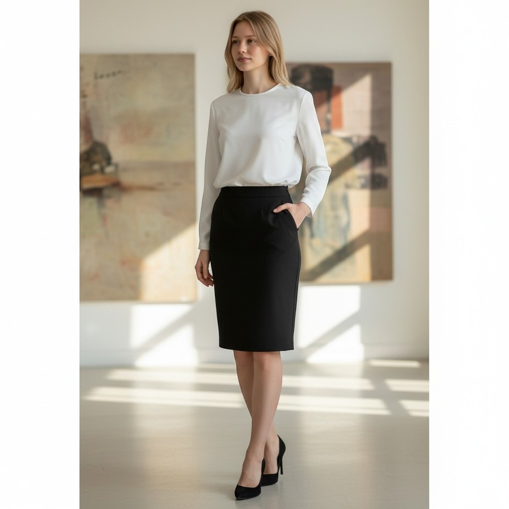 Calvin Klein Black Pencil Skirt Size 8P Petite Career Workwear Office Wear